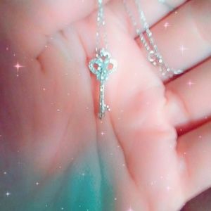 Dainty silver & diamond key necklace